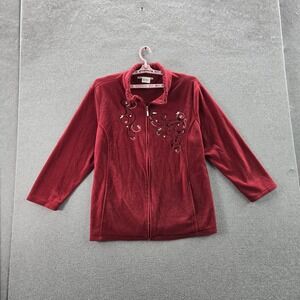 Tudor Court Women Jacket L Red Embroidered Fleece Activewear Coastal Grandmother
